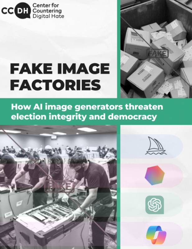 Couverture du Rapport "Fake image factories" de l'ONG Countering Digital Hate (CCDH)