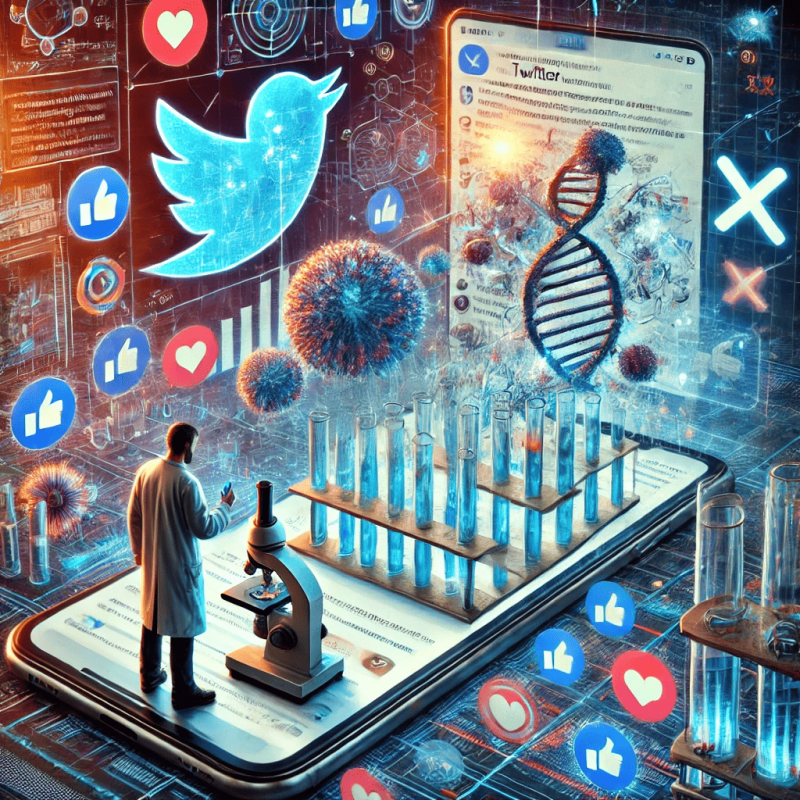 Image d'illustration générée par l'IA DALL-E représentant un scientifique naviguant sur Twitter